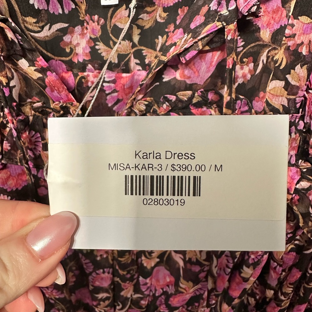 Misa Los Angeles Pink and Brown Floral Long Sleeve Dress - Picture 3 of 6